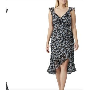 Veronica Beard Floral Amal Dress Silk Asymmetrical Midi Ruffle 12 Cottacore
